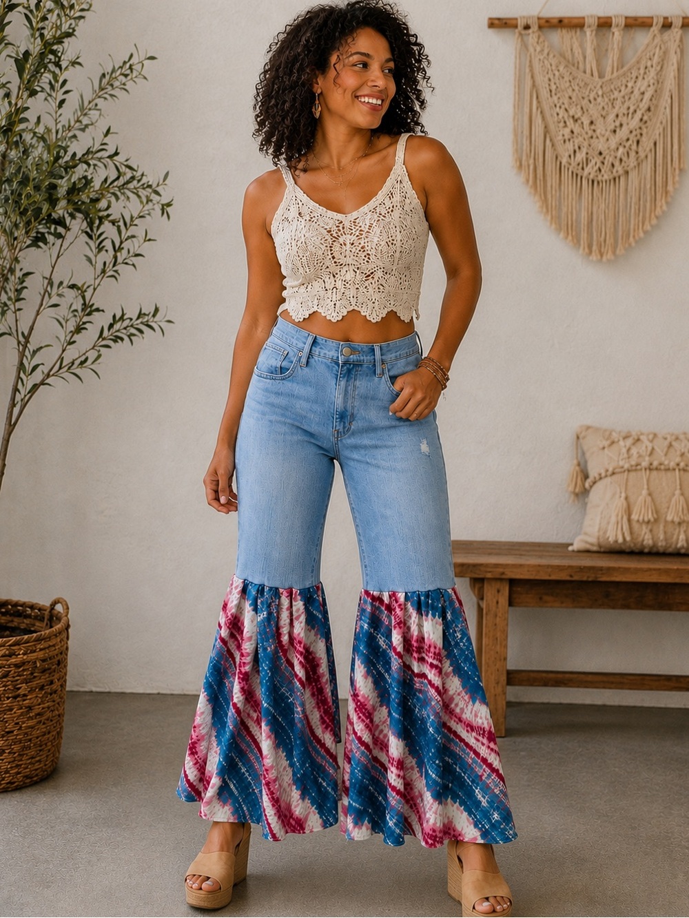 Upcycled denim goucho pants
